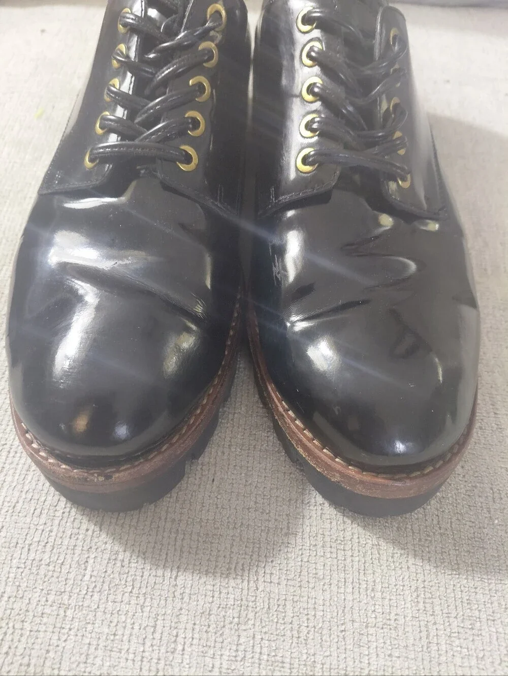 Jeffrey Campbell Black Patent Leather Lace-Up Lug Sole Oxfords Size 9.5